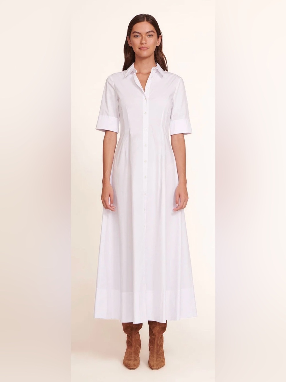 STAUD White Button-Down Joan Maxi Shirt Dress